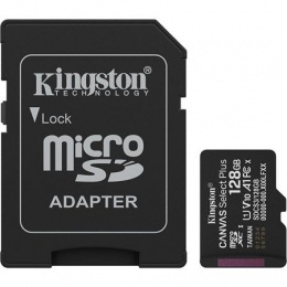 Memóriakártya, microSDXC, 128GB, C10/UHS-I/U1-U3/V10-V30/A1, Gen3, adapter, KINGSTON "Canvas Select Plus"