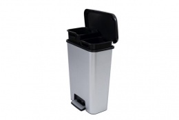 Pedálos szemetes, téglalap alakú, 2x23 l, CURVER "Compatta Duo", fekete-ezüst